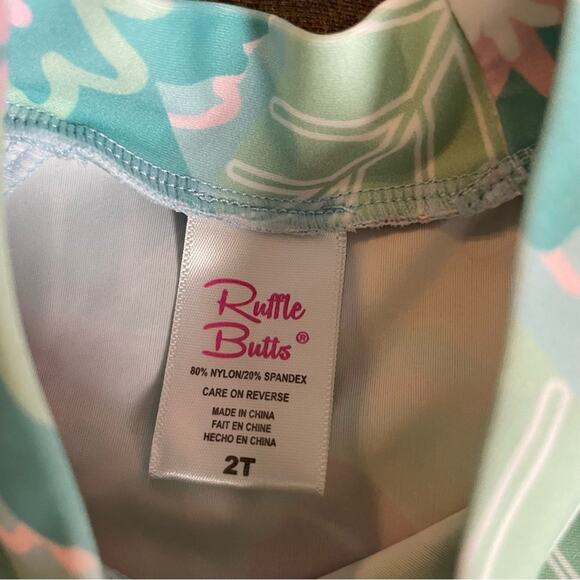 Ruffle Butts Pink Blue Floral Tropical Two Piece Swimsuit Rashguard Toddler 2T - Picture 2 of 3